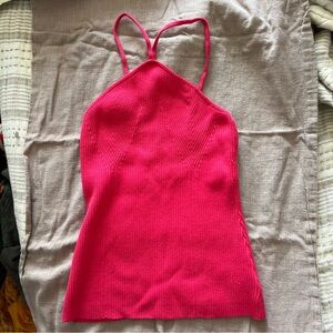 ANNA QUAN "SOLANGE" RIBBED KNIT pink HALTERneck TOP